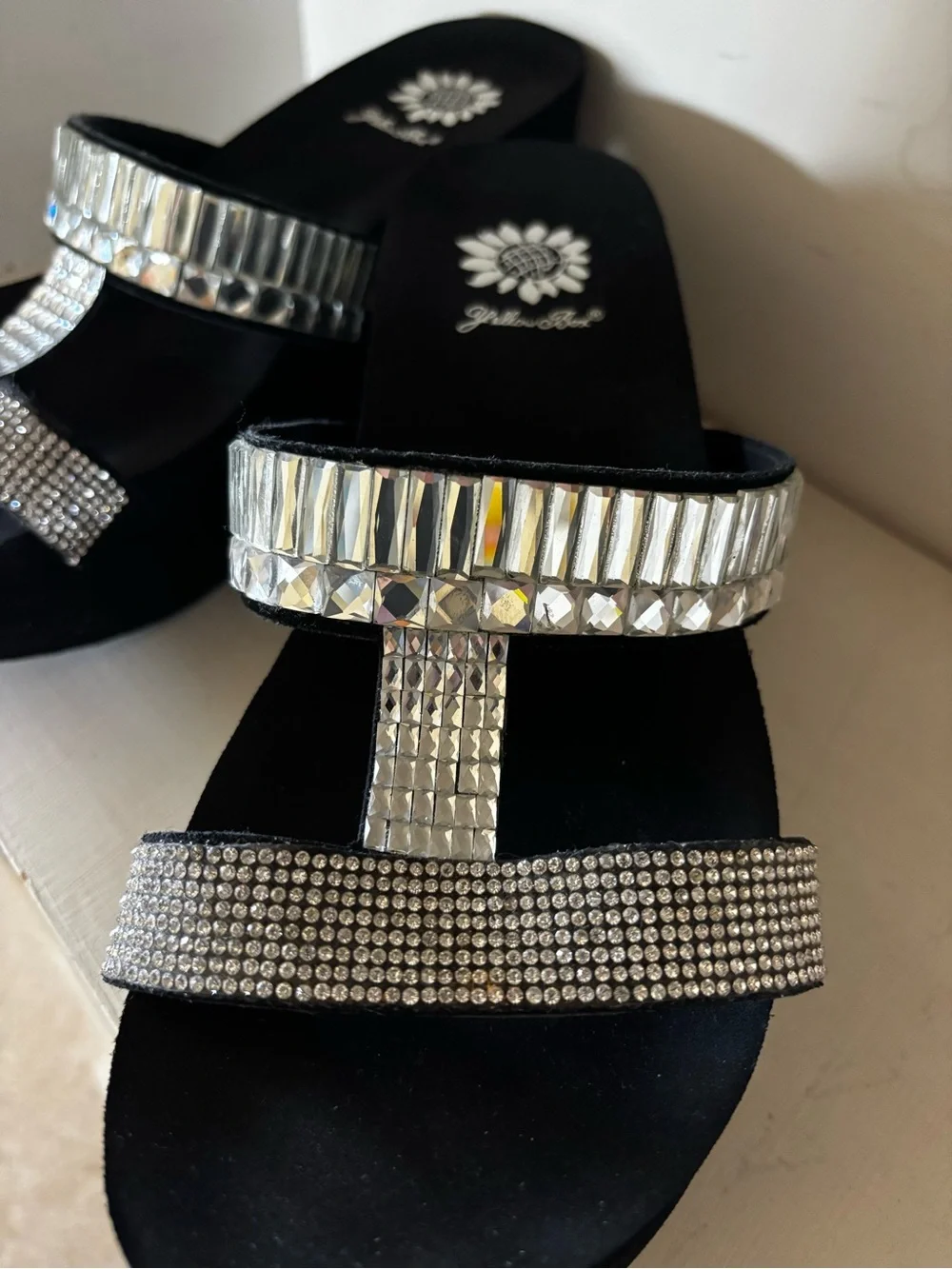Yellow Box platform Sandals. Sparkling Embellished Straps. Sz. 8